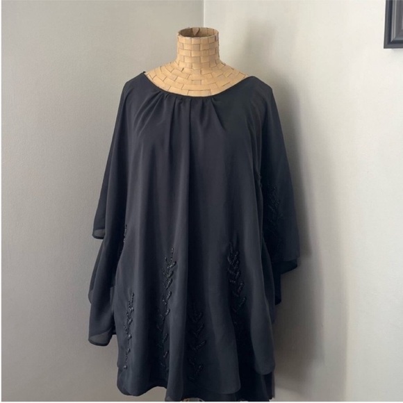 Free People Beaded Mini Pointed Cape Dress Grey - Picture 9 of 10